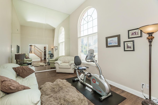 4950 W Minarets Ave, Fresno, CA 93722 - exercise room featuring wood finished floors and high vaulted ceiling