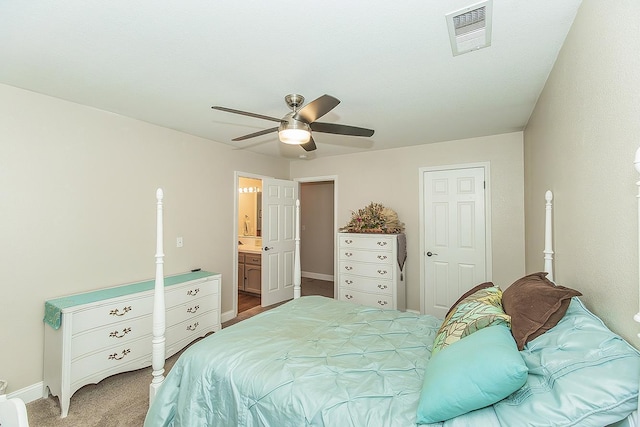 4950 W Minarets Ave, Fresno, CA 93722 - bedroom featuring ensuite bathroom, a ceiling fan, and carpet