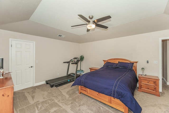 4950 W Minarets Ave, Fresno, CA 93722 - bedroom featuring carpet, vaulted ceiling, and ceiling fan