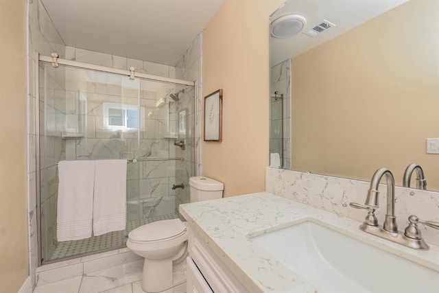 5942 S Cedar Ave, Fresno, CA 93725 - full bathroom featuring marble finish floors, vanity, and a shower stall