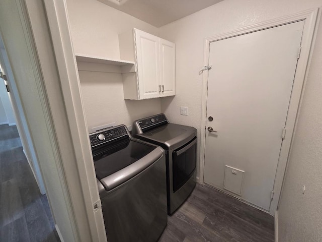 6173 N Marty Ave, Fresno, CA 93711 - laundry room with dark wood-style floors, separate washer and dryer, and cabinet space