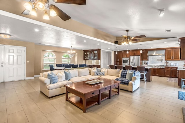 6421 S Greenwood Ave, Del Rey, CA 93616 - living area featuring a ceiling fan, recessed lighting, and light tile patterned floors