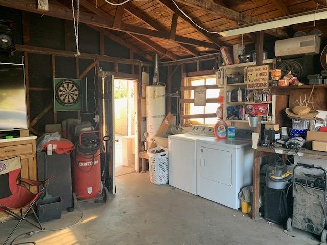 3614 E Washington Ave, Fresno, CA 93702 - below grade area featuring washing machine and clothes dryer and secured water heater