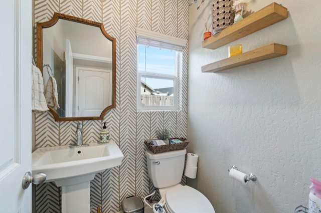 6236 E Garland Ave, Fresno, CA 93727 - half bath featuring wallpapered walls and toilet
