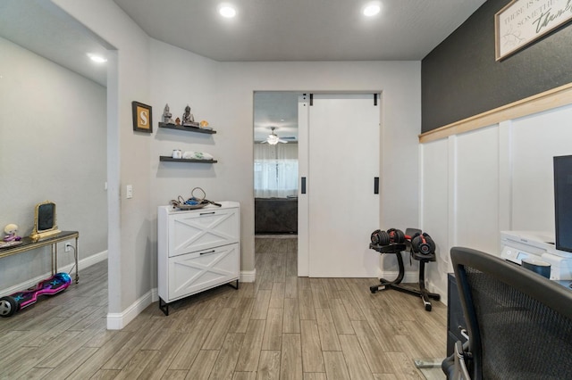 6236 E Garland Ave, Fresno, CA 93727 - office area featuring light wood-style flooring, ceiling fan, and recessed lighting