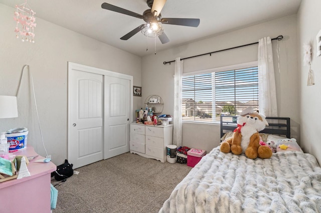 6236 E Garland Ave, Fresno, CA 93727 - bedroom with carpet, a closet, and ceiling fan