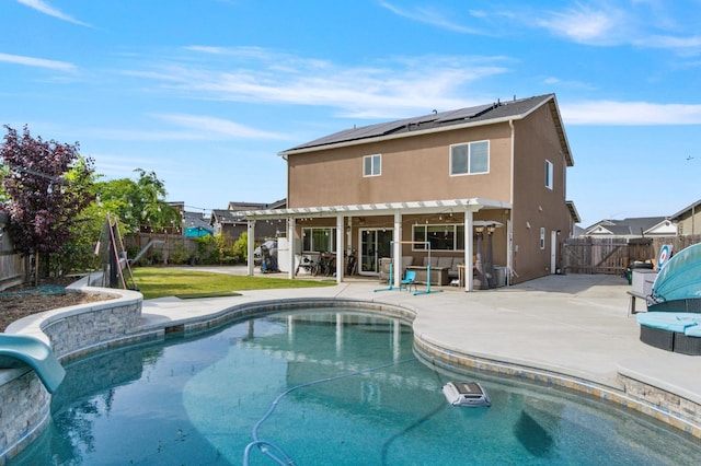 6236 E Garland Ave, Fresno, CA 93727 - view of swimming pool with a fenced backyard, a patio, a pergola, and a gate