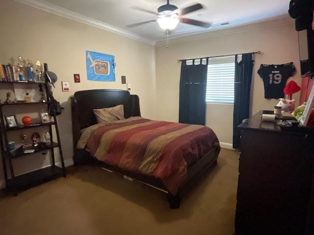 2291 E Prestwick Ave, Fresno, CA 93730 - carpeted bedroom with ornamental molding and ceiling fan