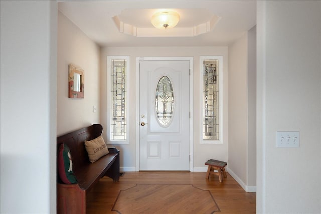 39397 Moonray Ln, Oakhurst, CA 93644 - entrance foyer with wood finished floors and a raised ceiling
