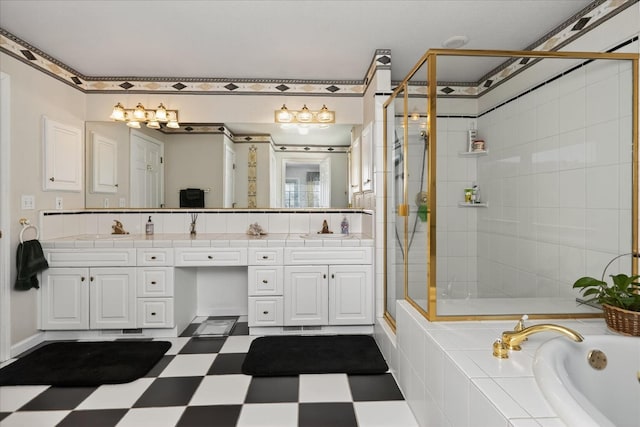 39397 Moonray Ln, Oakhurst, CA 93644 - bathroom with a whirlpool tub, tile patterned floors, a stall shower, and double vanity