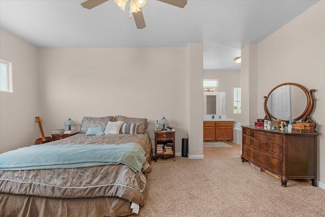 6164 W Keats, Fresno, CA 93723 - bedroom with light colored carpet, ensuite bathroom, and a ceiling fan