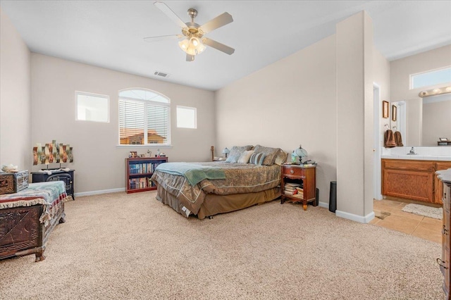 6164 W Keats, Fresno, CA 93723 - bedroom featuring light carpet, ensuite bath, and ceiling fan