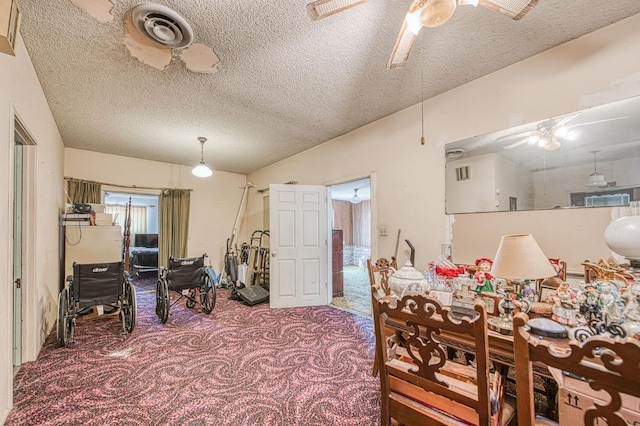 25 W Dinuba Ave, Fresno, CA 93706 - dining room with carpet, a ceiling fan, and a textured ceiling