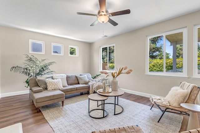 2234 E Serena Ave, Fresno, CA 93720 - living area with ceiling fan and wood finished floors
