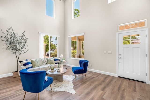 2234 E Serena Ave, Fresno, CA 93720 - living area featuring a high ceiling, plenty of natural light, and wood finished floors