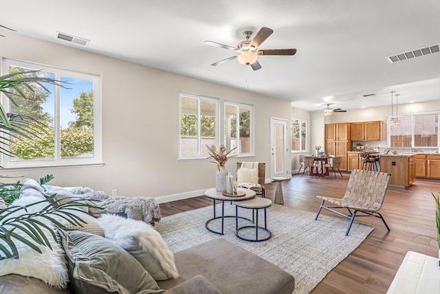 2234 E Serena Ave, Fresno, CA 93720 - living area with ceiling fan, healthy amount of natural light, and light wood-style flooring