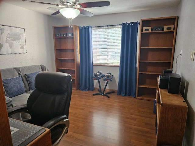 1509 Princeton Ave, Madera, CA 93637 - office area with wood finished floors, ceiling fan, and a textured wall