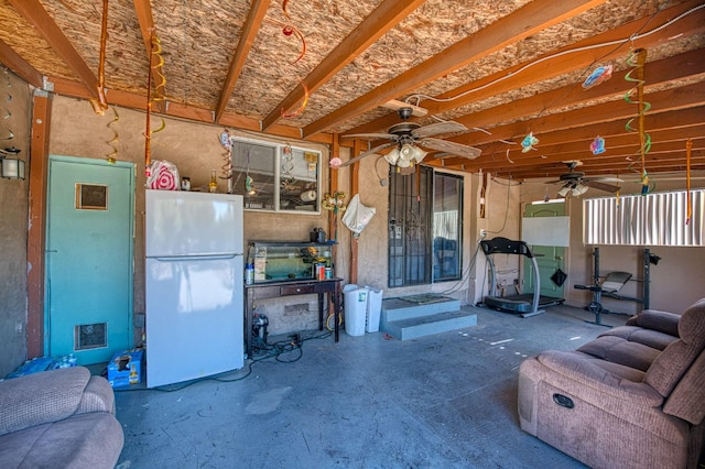 2323 E University, Fresno, CA 93703 - living area featuring a ceiling fan and concrete floors