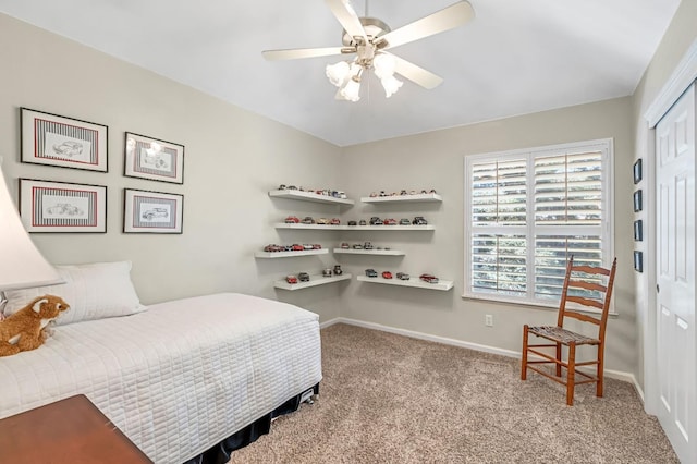 6609 N Dover Ct, Fresno, CA 93711 - bedroom with carpet floors, a closet, and ceiling fan