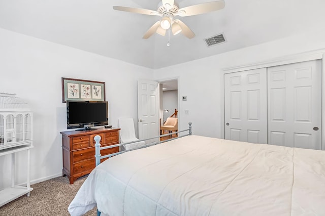 6609 N Dover Ct, Fresno, CA 93711 - carpeted bedroom with a closet, vaulted ceiling, and ceiling fan