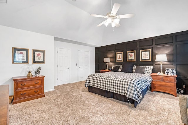 6609 N Dover Ct, Fresno, CA 93711 - carpeted bedroom with lofted ceiling and ceiling fan
