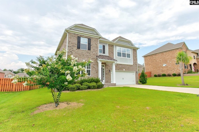 view of front facade with a front lawn and a garage