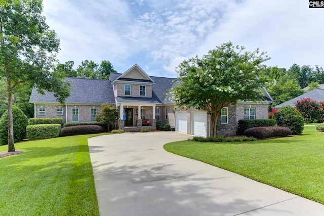 view of front of home featuring a front lawn and a garage