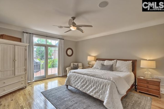 12 Club Ridge Ct, Elgin, SC 29045 - bedroom with ceiling fan, crown molding, access to exterior, and light hardwood / wood-style floors