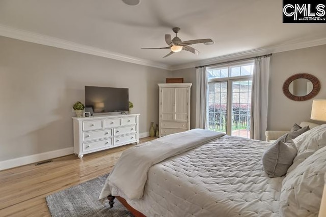 12 Club Ridge Ct, Elgin, SC 29045 - bedroom with light hardwood / wood-style flooring, ceiling fan, access to outside, and ornamental molding