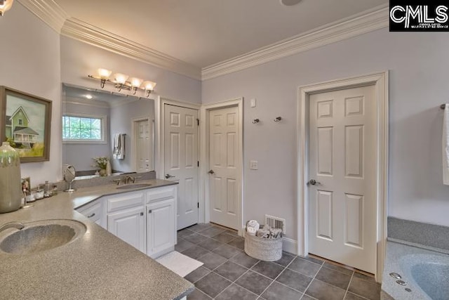 12 Club Ridge Ct, Elgin, SC 29045 - bathroom with crown molding, double vanity, a washtub, and tile flooring