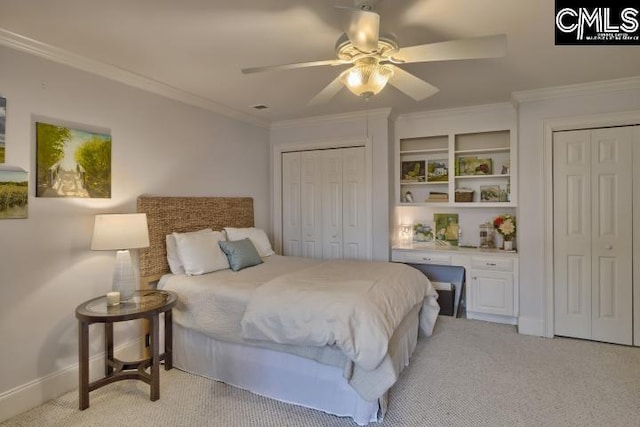 12 Club Ridge Ct, Elgin, SC 29045 - bedroom featuring light carpet, ornamental molding, and ceiling fan