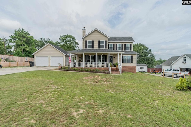 view of front of house with a porch and a front lawn