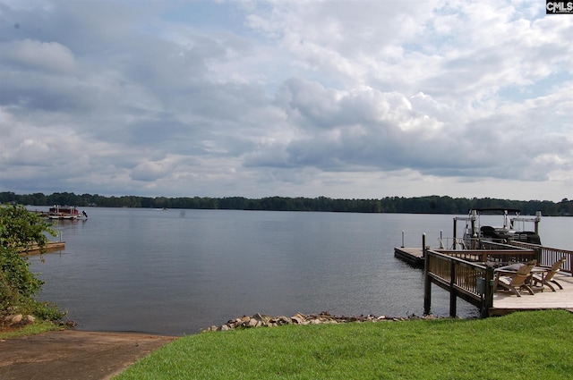 view of dock with a water view