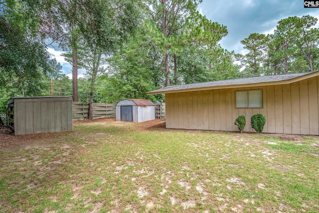 view of yard with a storage unit