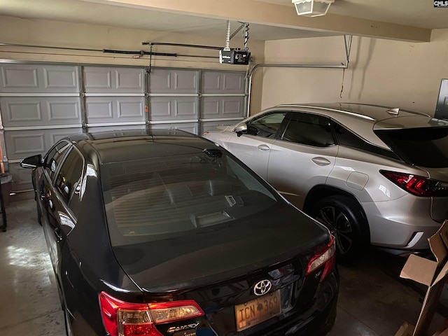 garage with a garage door opener