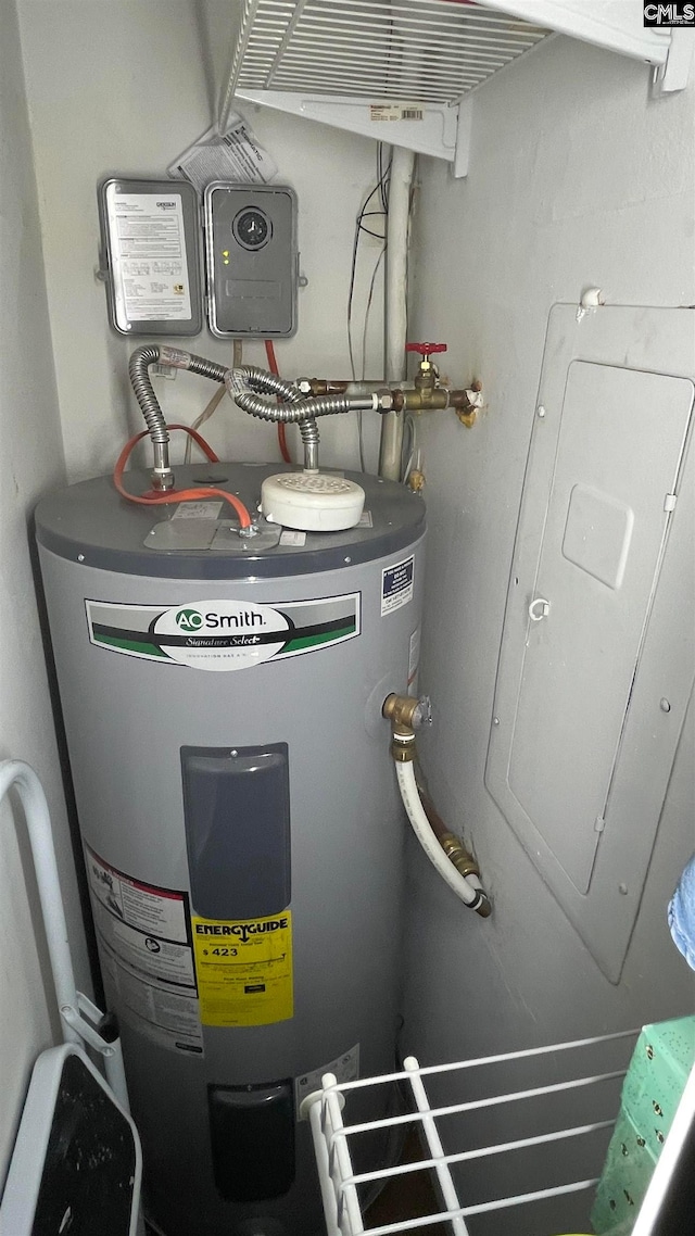 utility room featuring water heater