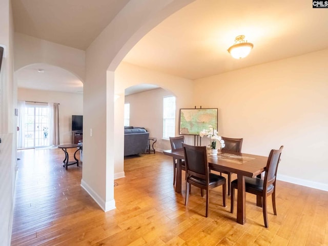 dining space featuring light hardwood / wood-style flooring