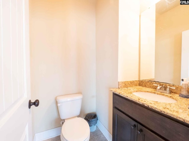 bathroom featuring tile floors, toilet, and vanity