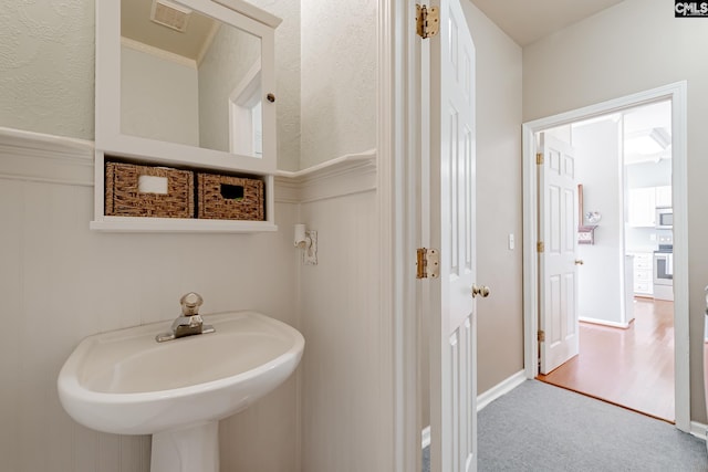 bathroom with hardwood / wood-style floors