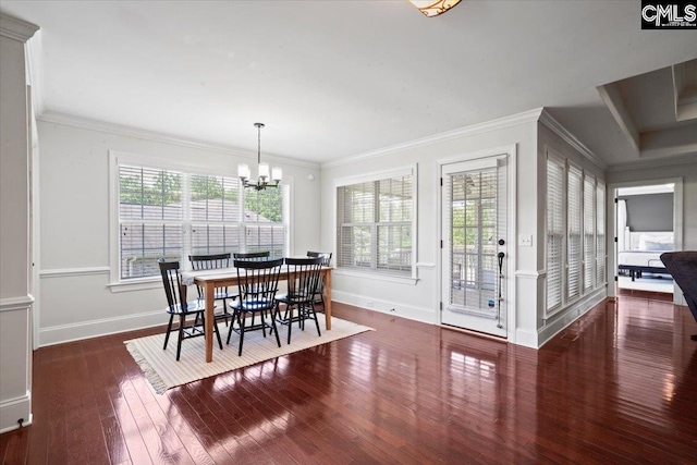 51 Swallowtail Ct, Columbia, SC 29229 - dining area with dark wood-type flooring, ornamental molding, and a chandelier
