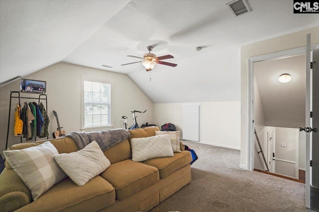 51 Swallowtail Ct, Columbia, SC 29229 - carpeted living room featuring ceiling fan and lofted ceiling