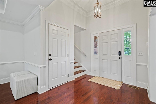 51 Swallowtail Ct, Columbia, SC 29229 - entrance foyer featuring dark hardwood / wood-style flooring, crown molding, and a chandelier