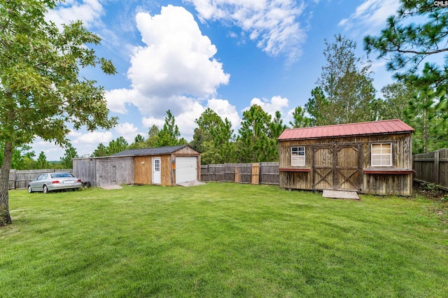 view of yard with a storage shed