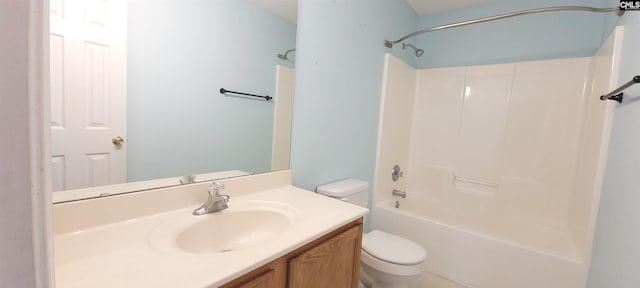 full bathroom featuring shower / bathtub combination, toilet, and vanity