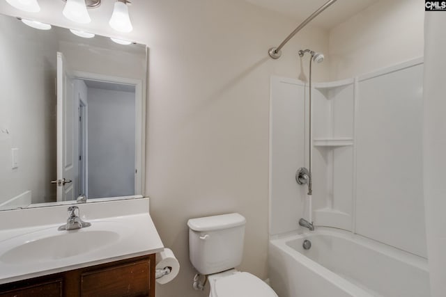 full bathroom featuring vanity, shower / tub combination, and toilet