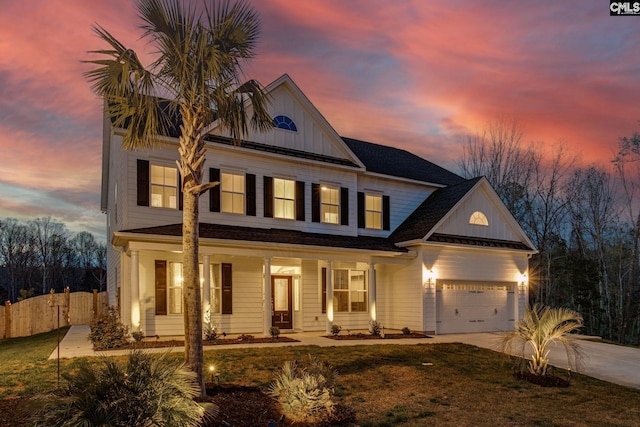 view of front facade featuring a porch and a lawn