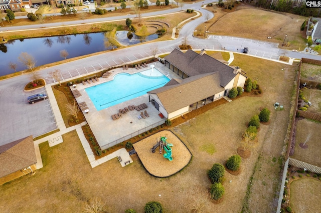 bird's eye view featuring a water view