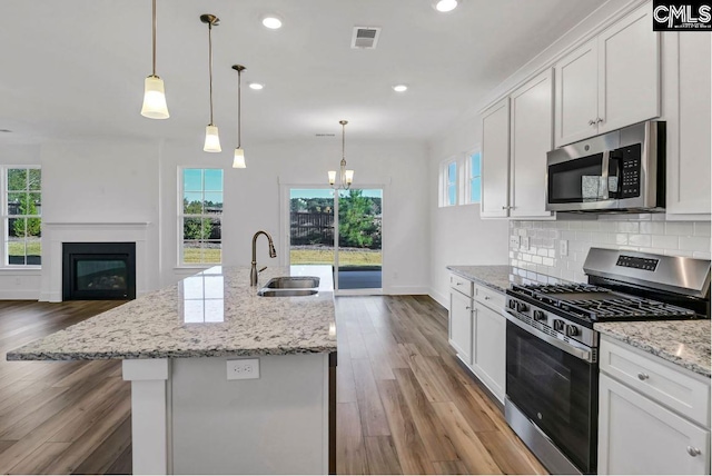 kitchen featuring a wealth of natural light, white cabinetry, sink, and stainless steel appliances