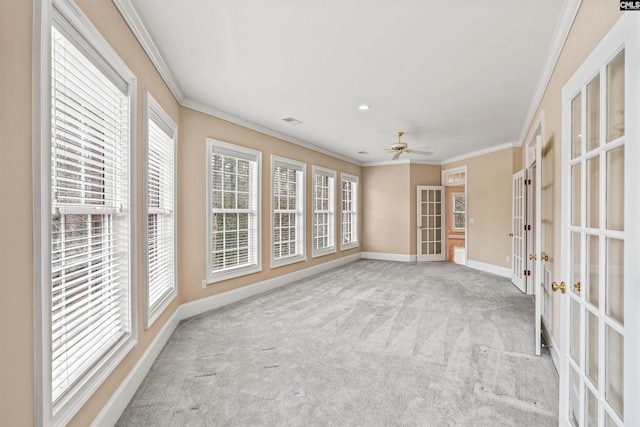 interior space featuring ceiling fan and french doors