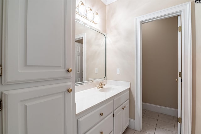 bathroom featuring oversized vanity and tile floors